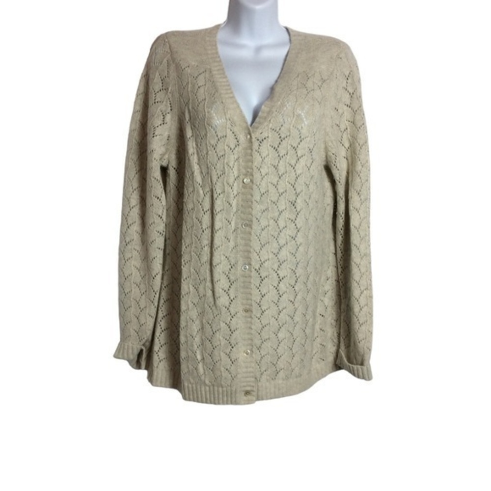 Lands End cream lambs wool/cashmere/angora cardigan sweater. Large